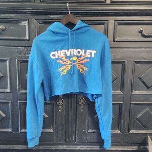 Brixton Chevrolet Blue Cropped Hoodie with Flame Design